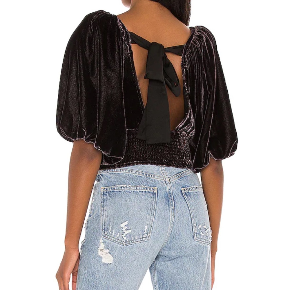 Free People Marie Velvet Open Back Cropped Top